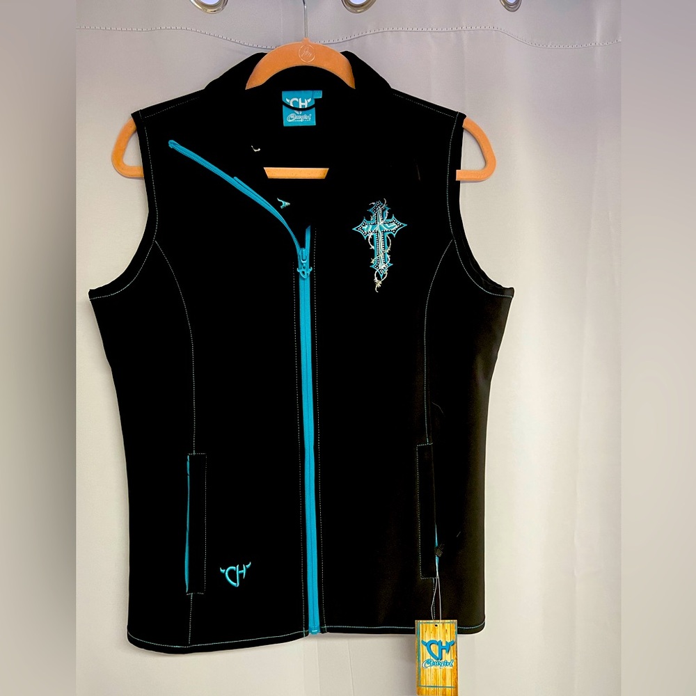 Cowgirl Hardware Vest Black/Turquoise Blue Size M